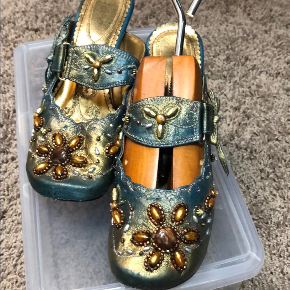 Beautiful ornate leather beaded mules